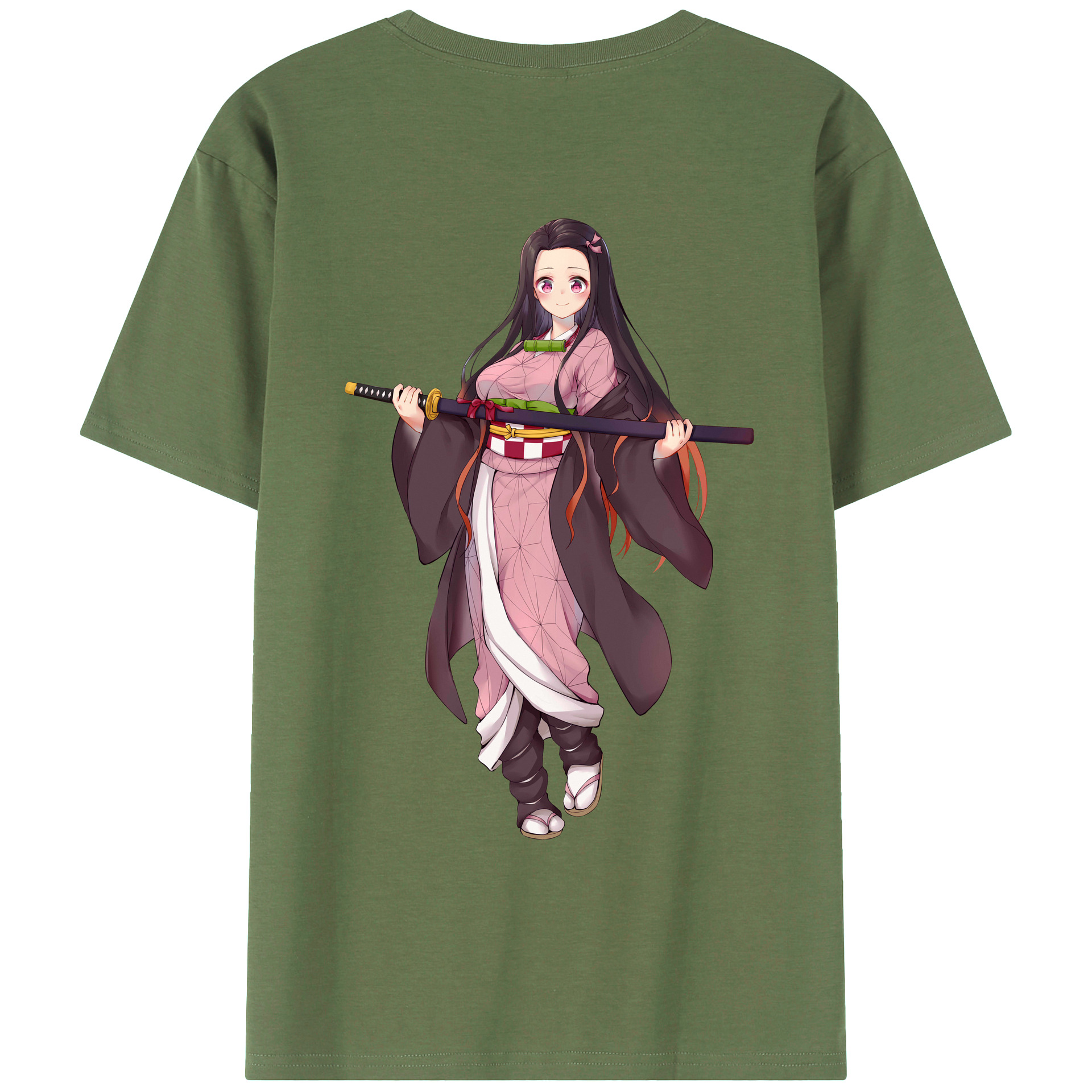 （画像用） 鬼滅の刃（きめつのやいば）竈門 禰󠄀豆子／かまど ねずこ Kamado Nezuko 綿100％ メンズ半袖Tシャツ（バックプリント） 通気性